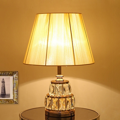Gold Wide Flare Desk Lamp Modernism 1 Head Fabric Table Light with Clear Crystal Base