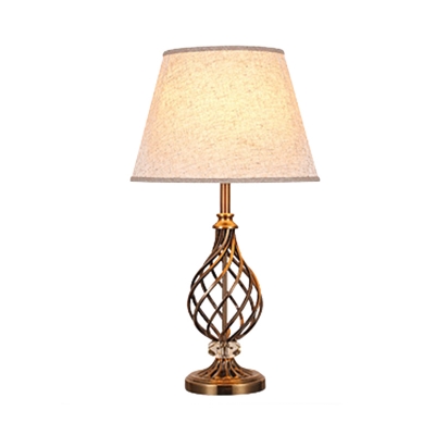 Gold Wide Flare Table Lamp Modernist 1 Head Fabric Desk Light with Gourd Metal Base