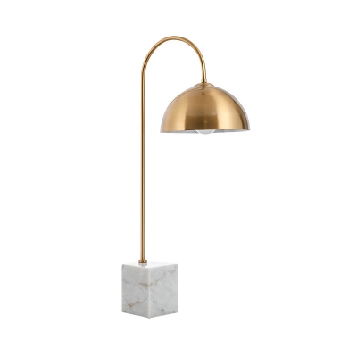 Hemisphere Task Lamp Modern Metal 1 Head Brass Desk Light with White Square Mable Base