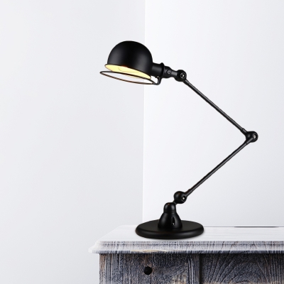 Industrial Dome Desk Lighting 1-Light Iron Night Table Lamp in Black with Swing Arm for Restaurant