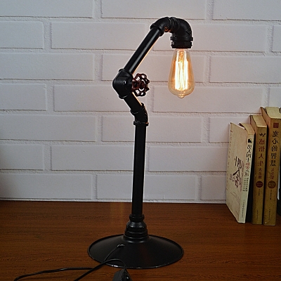 Iron Black Finish Desk Light Arched 1 Light Industrial Table Lamp with Plug-In Cord