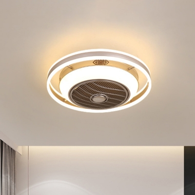 LED Round Hanging Fan Light Modern Gold Acrylic Shade Semi Flush Mount Lamp for Bedroom, 19.5