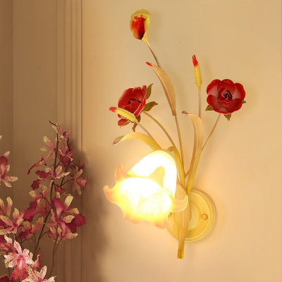 Metal Bloom Wall Light Fixture Antique 1/2 Lights Bedroom Wall Sconce Lighting in White
