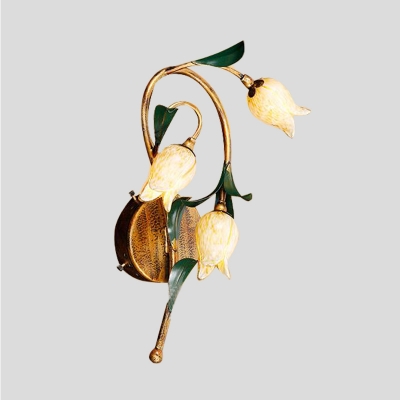Metal Brass Sconce Lamp Tulip 3 Heads Pastoral Wall Light Fixture for Living Room