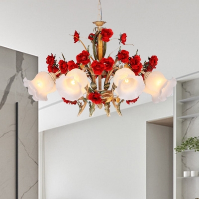 Metal Brown Chandelier Lighting Fixture Rose 3/6/8 Bulbs Vintage LED Hanging Ceiling Light for Living Room