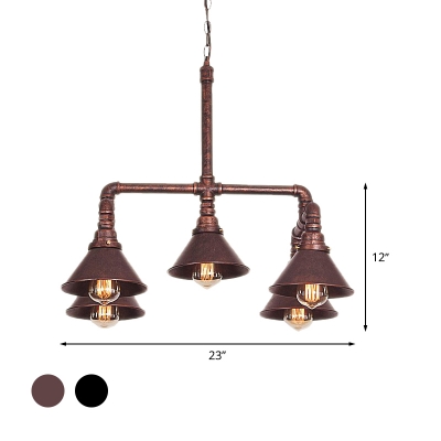 Metal Cone Pendant Chandelier Farmhouse 5-Bulb Living Room Ceiling Hang Fixture in Black/Bronze