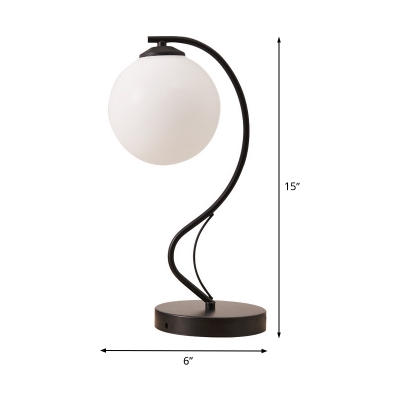 Milk Glass Spherical Table Light Modernist 1 Bulb Nightstand Lamp in Black for Bedroom