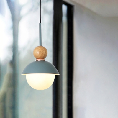 Modern Nordic Sunny Doll Pendant Metallic 1 Bulb Dining Room Down Lighting in Pink/Light Blue with Modo Wood Top