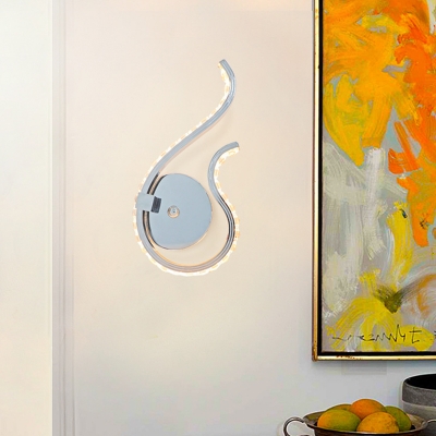 Modern Twisting Wall Mount Light Metallic LED Bedroom Sconce Lamp Fixture in Chrome, White/Warm Light