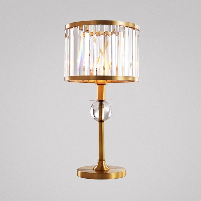 Modernist Cylindrical Desk Light Hand-Cut Crystal 1 Head Night Table Lamp in Gold