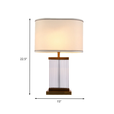 Modernist Shaded Desk Light Fabric 1 Bulb Nightstand Lamp in Gold for Living Room