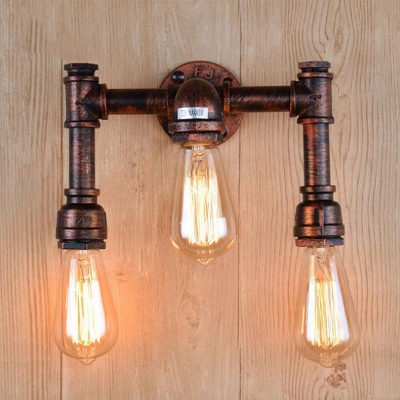 Pipe Metallic Wall Mount Lighting Rustic 3-Light Corridor Wall Sconce Lamp in Copper