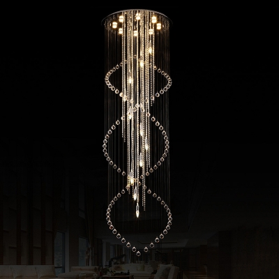 Silver Cascade Cluster Pendant Light Minimalist 19 Heads Clear Crystal LED Ceiling Suspension Lamp