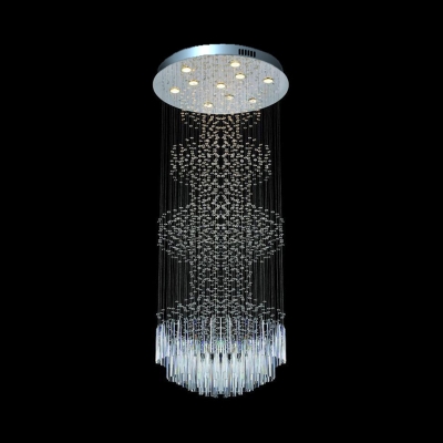 Silver Circular Cluster Pendant Light Minimalist 10 Heads Clear Crystal LED Ceiling Suspension Lamp