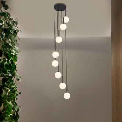 White Prismatic Glass Ball Cluster Pendant Simple 8 Heads LED Suspension Lighting for Living Room