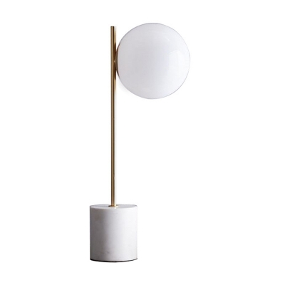 White Glass Globe Task Light Contemporary 1 Head Small Desk Lamp with Cylinder Mable Base