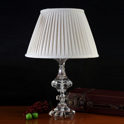 White Tapered Study Lamp Modernism 1 Bulb Fabric Reading Light with Crystal Base