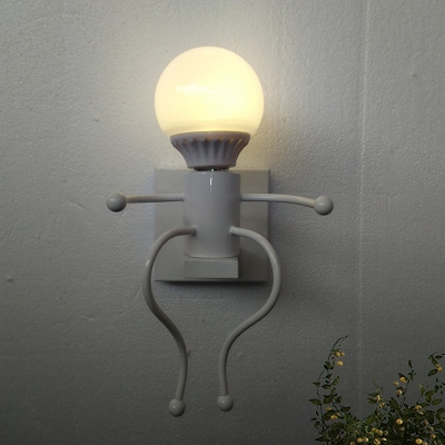 1/2-Bulb Human-Shape Wall Lighting Art Deco Black/White Metal Wall Mount Sconce for Bedside