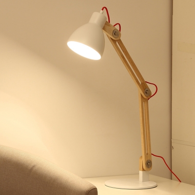 1 Bulb Bedside Task Light Modern White Night Table Lamp with Trumpet Metal Shade