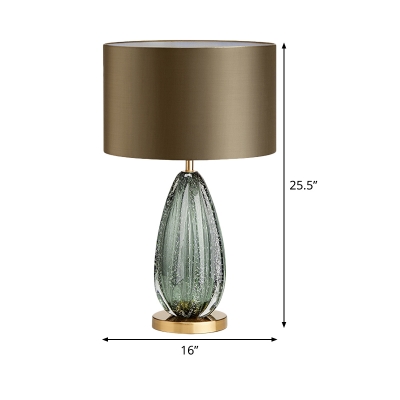 1 Bulb Cylinder Task Lighting Contemporary Fabric Night Table Lamp in Green for Bedside