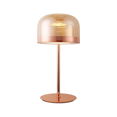 1 Bulb Cylindrical Task Lighting Modernist Cognac Glass Small Desk Lamp in Rose Gold