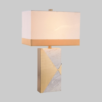 1 Bulb Living Room Desk Lamp Modern White Task Lighting with Rectangle Fabric Shade