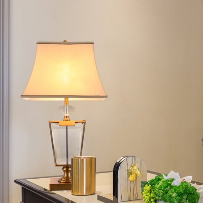 1 Head Bedside Table Light Modern Gold Small Desk Lamp with Wide Flare Fabric Shade