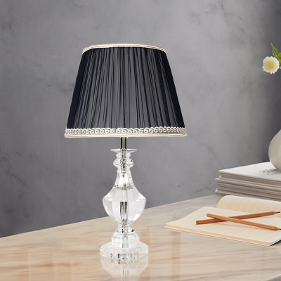 1 Head Curved Fabric Desk Light Modern Hand-Cut Crystal Nightstand Lamp in Black