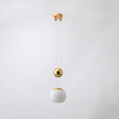 1-Head Dining Room Hanging Lamp Modernism Gold Suspension Light with Globe Cream Glass Shade