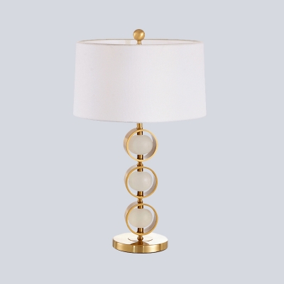 1 Head Drum Table Light Modernist Fabric Small Desk Lamp in White for Living Room