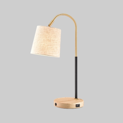 1 Head Living Room Table Light Modern Beige/Red Brown Small Desk Lamp with Barrel Fabric Shade