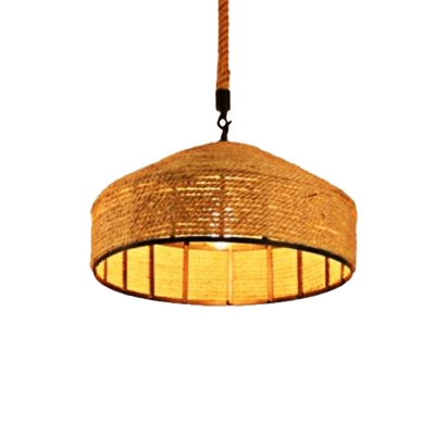 1 Head Mongolian Yurts Pendant Antiqued Beige Rope Hanging Ceiling Light, 12