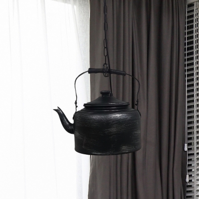1-Light Iron Suspension Light Industrial Black/Gold/Matte Black Teapot Restaurant Hanging Lamp Kit with Chain