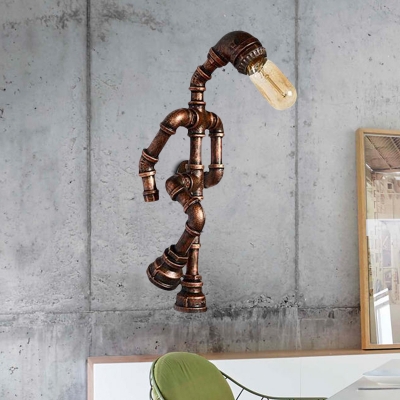 1-Light Iron Wall Mounted Light Vintage Bronze Standing Human Shape Corridor Sconce Lamp Fixture