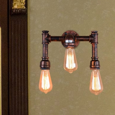 3 Lights Sconce Light Fixture Farmhouse Water Pipe Metallic Wall-Mount Lamp in Rust