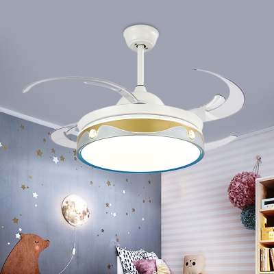 4 Blades White Drum Fan Lighting Modernism Acrylic LED Semi Flush Mounted Lamp for Living Room, 47