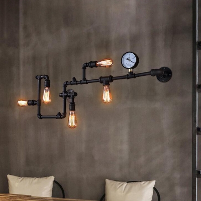 5 Lights Twisted Pipe Sconce Vintage Black/Bronze Finish Iron Wall-Mount Lamp Fixture for Bedroom