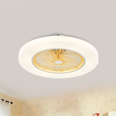 Acrylic Doughnut Semi Flush Mount Lighting Kids Living Room LED Ceiling Fan Lamp in Yellow/Pink, 23