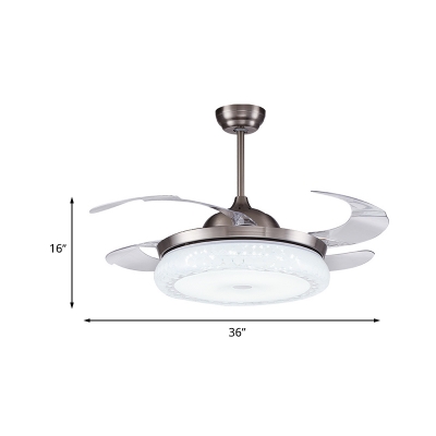 Acrylic Round Fan Light Modern LED Living Room 4 Clear Blades Semi Flush Mount Lighting in Silver, 36