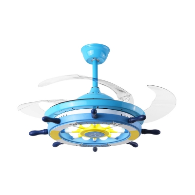 Acrylic Rudder Ceiling Fan Lamp Kids LED Bedroom 4 Blades Semi Flush Mounted Light in Pink/Blue/White, 42