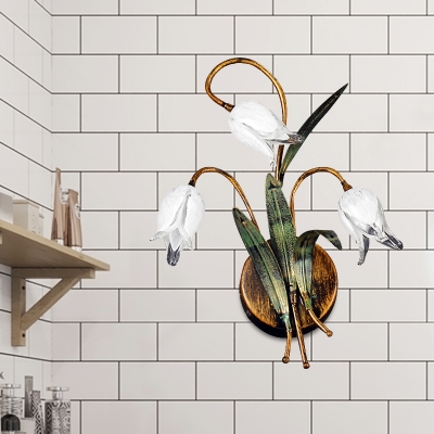 American Garden Tulip Sconce Light 3/9 Bulbs Metal Wall Lamp Fixture in Brass for Living Room