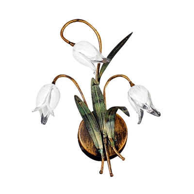 American Garden Tulip Sconce Light 3/9 Bulbs Metal Wall Lamp Fixture in Brass for Living Room