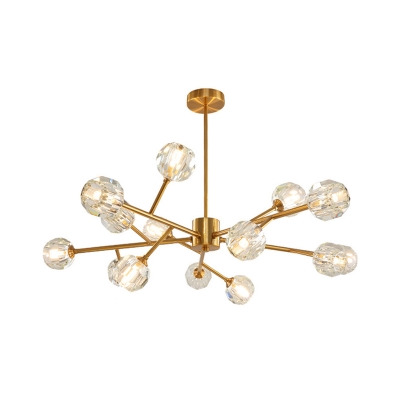Ball Crystal Chandelier Lamp Modern 15 Heads Gold Hanging Ceiling Light with Branch Design