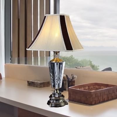 Bell Fabric Study Lamp Modern 1 Bulb Beige Task Light with Bronze Carved Metal Base
