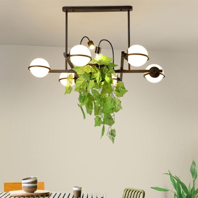 Black 6 Heads Island Lamp Industrial Metal Sphere Plant Hanging Ceiling Light for Dining Room