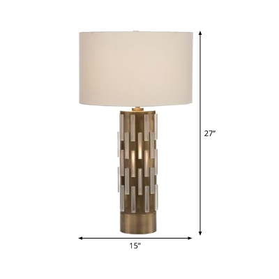 Contemporary 1 Bulb Reading Light White Cylinder Night Table Lamp with Fabric Shade