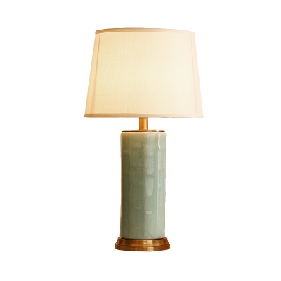 Contemporary 1 Head Nightstand Lamp Green/Coffee Barrel Reading Book Light with Fabric Shade