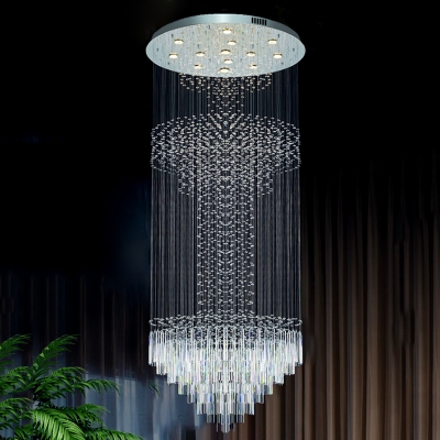 Crystal Cascading Multi Light Pendant Simple 13 Lights Silver LED Ceiling Hang Fixture for Restaurant