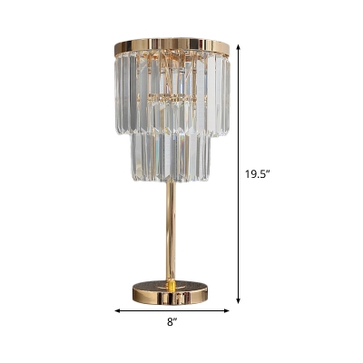 Cylinder Task Light Modern Beveled Crystal LED Gold Reading Lamp with Metal Base
