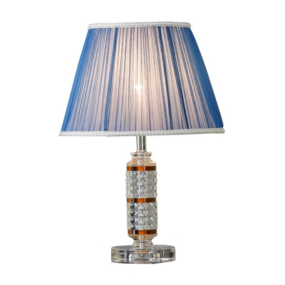 Cylindrical Desk Light Modernist Beveled Crystal 1 Head Night Table Lamp in Blue